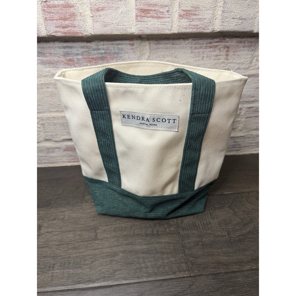 Kendra Scott Mini Cotton Canvas Tote Bag in Beige & Green